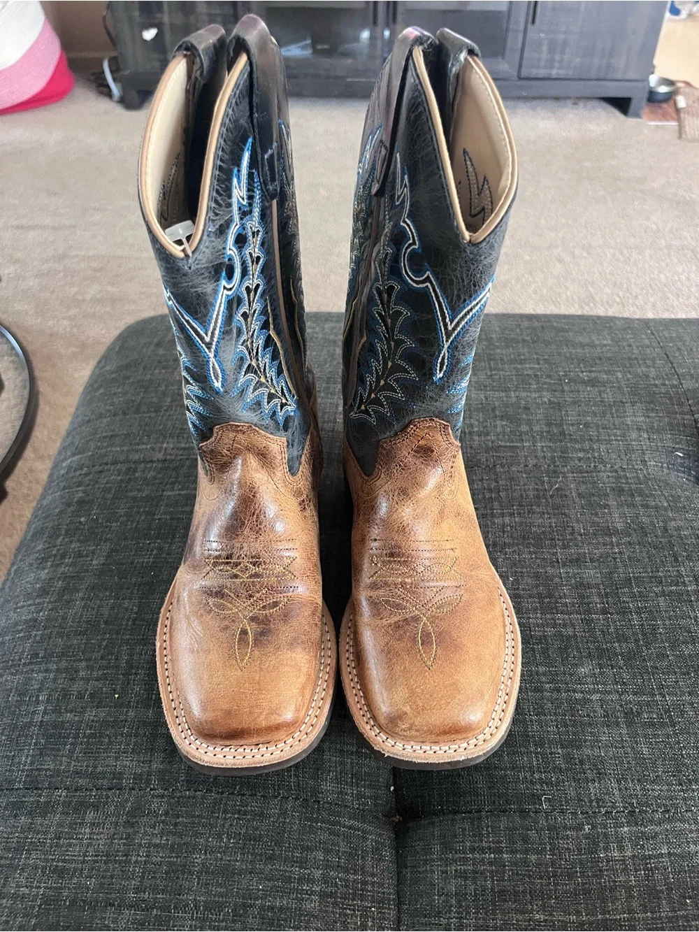 Old West Brown Leather Foot with Black Shaft Kids Western Boots